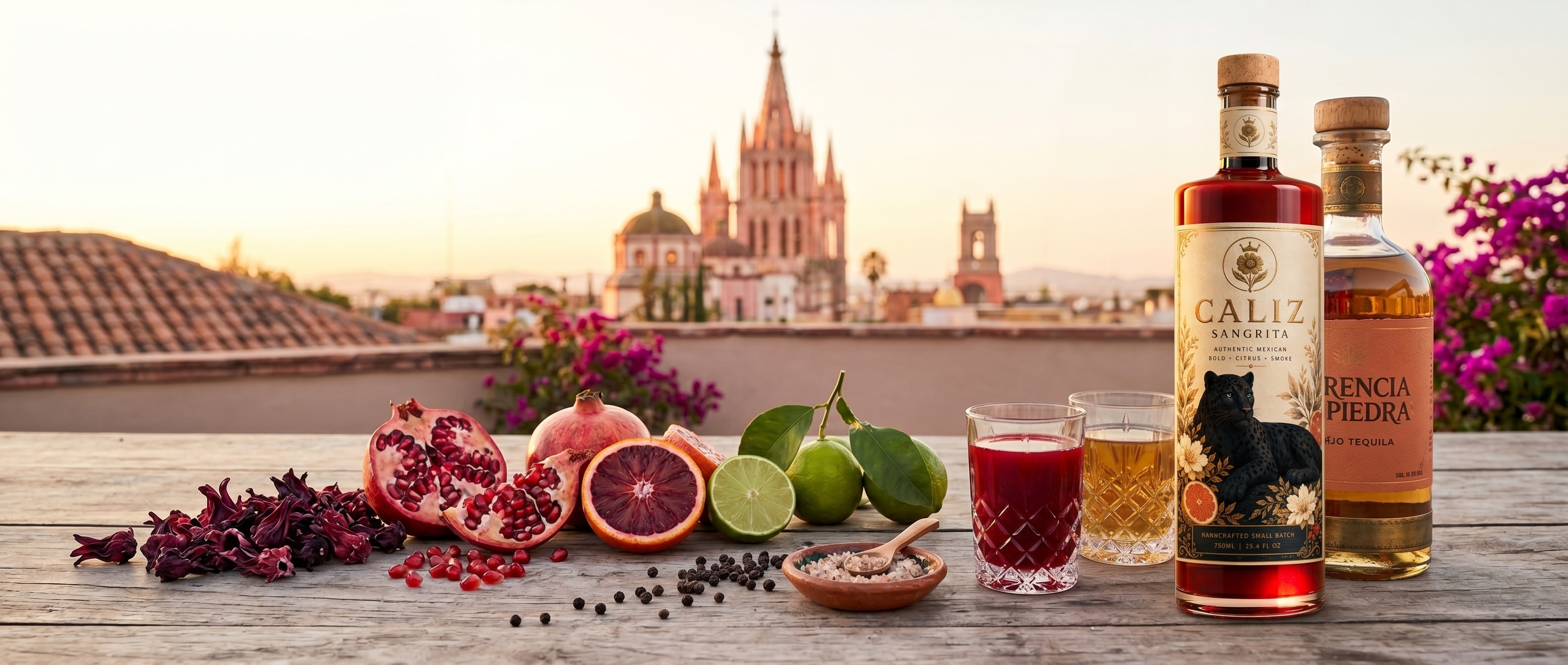 CALIZ Premium Sangrita with tequila and fresh ingredients overlooking San Miguel de Allende